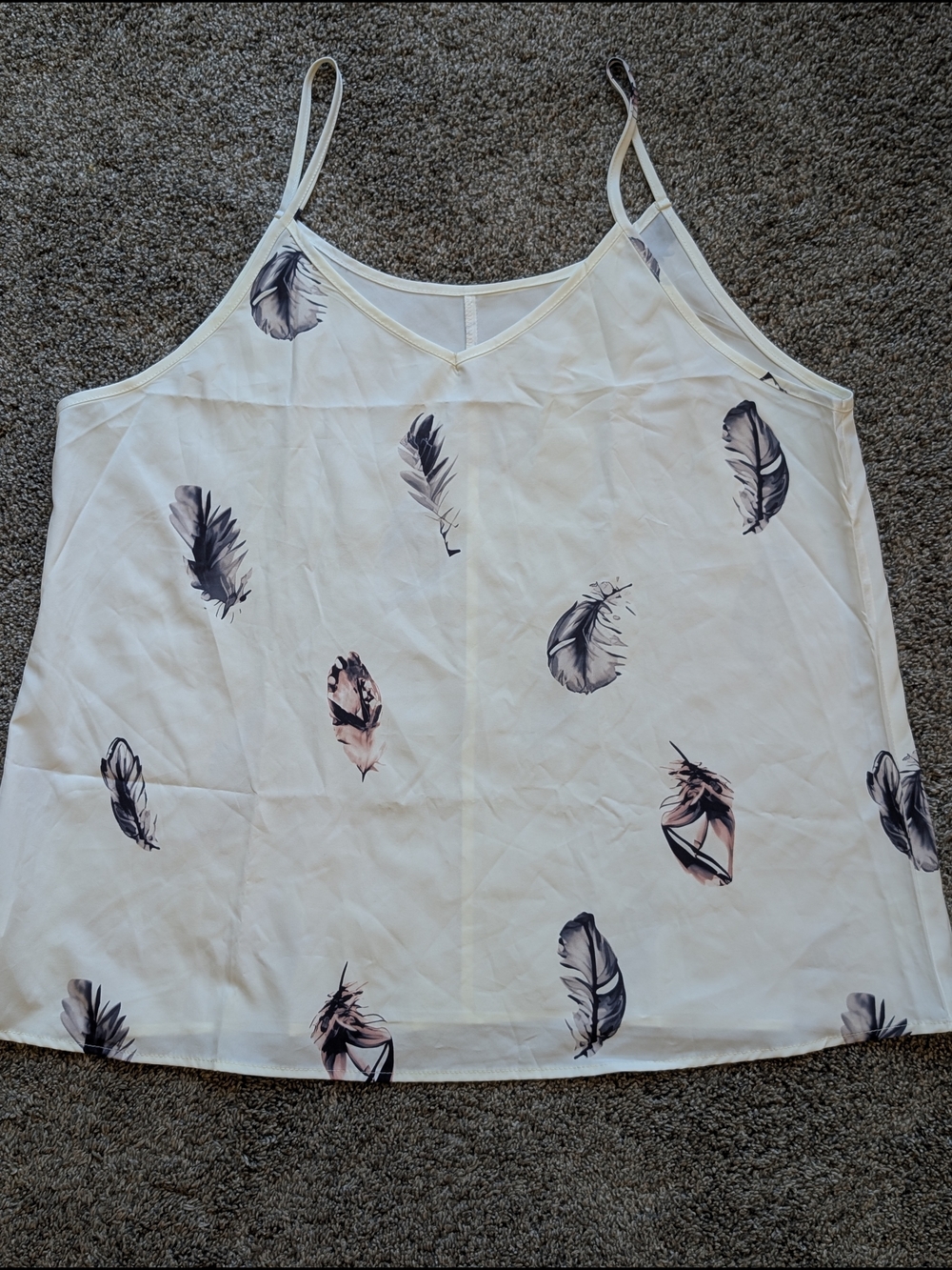 Feather Print White Spaghetti Strap Cami Top